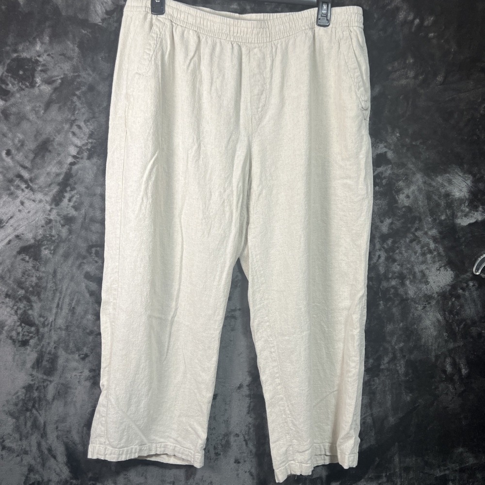 Old Navy Pants Womens XL Tan Brown Cropped Linen Blend Pull On Drawstring